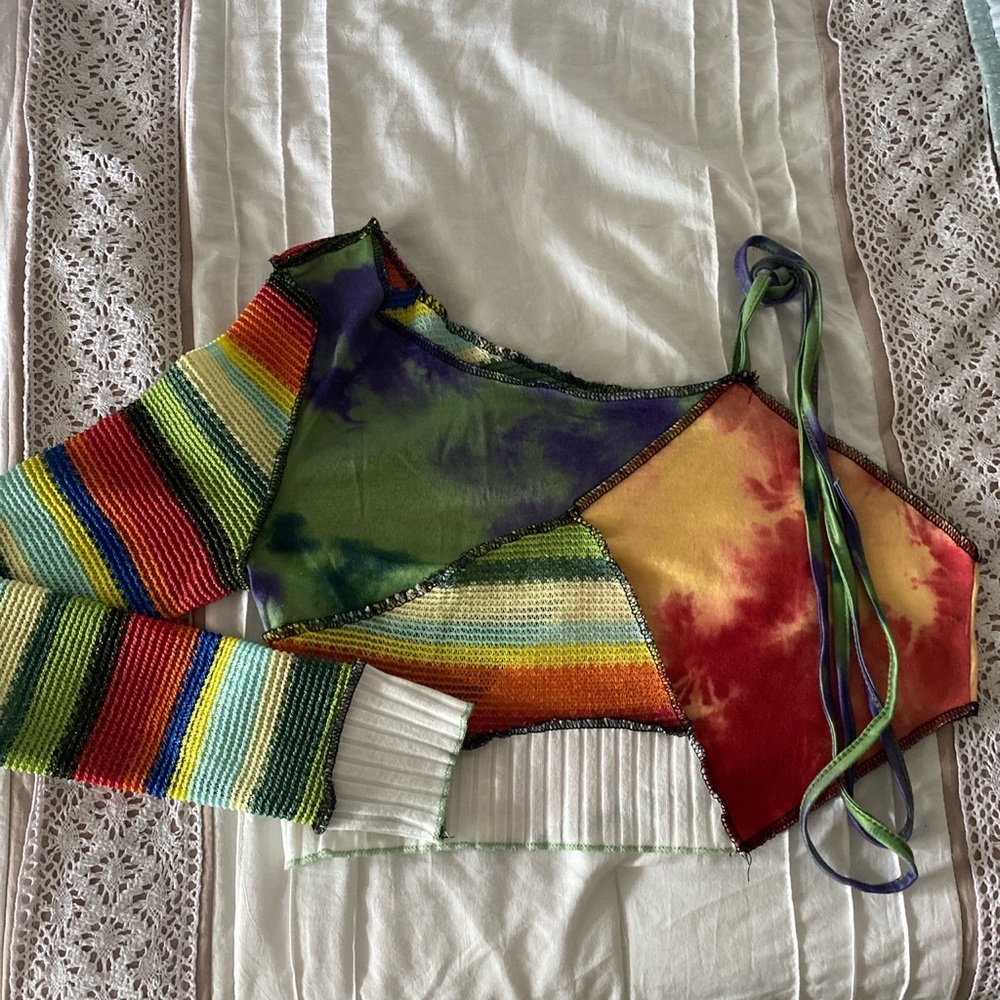 Jaded London (dupe) patchwork color block crop top. Asymmetric, colorful & y2k.